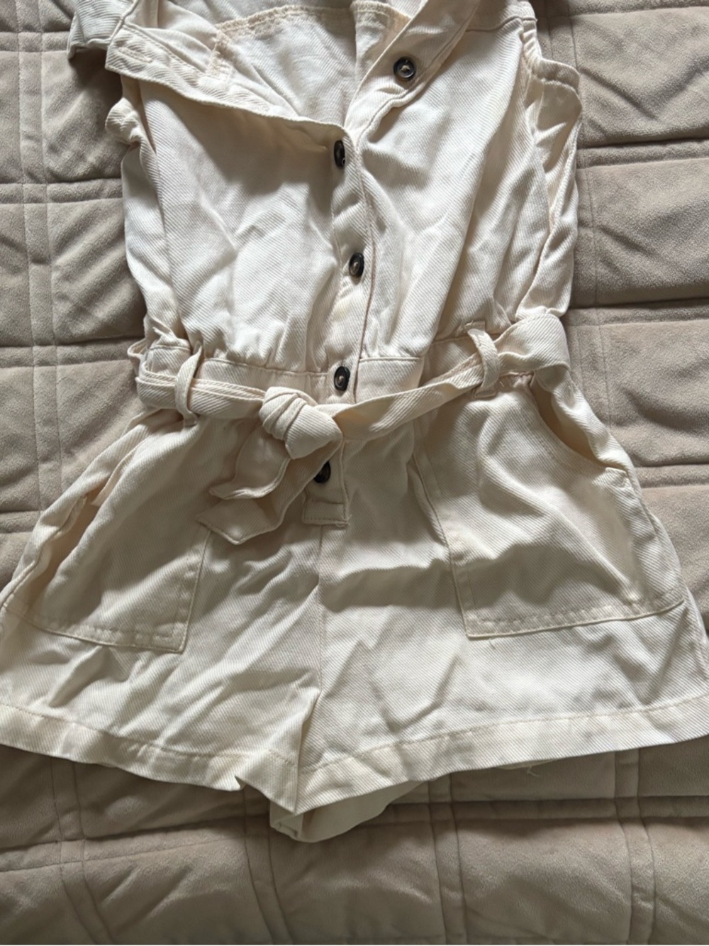 Max Studio Cream Button-Front Collared Romper - Picture 3 of 5
